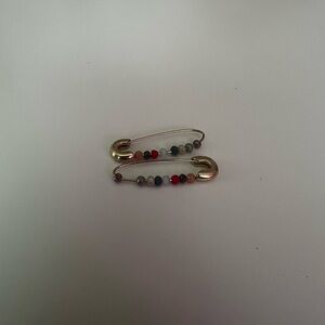 Gold Safety Pin Earrings with Beads